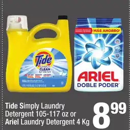Super King Markets Tide Simply Laundry Detergent 105-117 oz or Ariel Laundry Detergent 4 Kg offer
