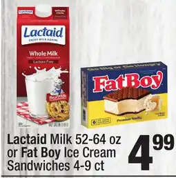 Super King Markets Lactaid Milk 52-64 oz or Fat Boy Ice Cream Sandwiches 4-9 ct offer