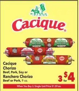 Vallarta Supermarkets Cacique Chorizo Beef, Pork, Soy or Ranchero Chorizo Beef or Pork offer