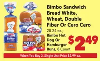 Vallarta Supermarkets Bimbo Sandwich Bread White, Wheat, Double Fiber Or Cero offer