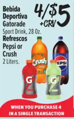 El Super Gatorade Sport Drink 28 Oz. or Pepsi or Crush 2 Liters offer