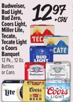 El Super Budweiser, Bud Light, Bud Zero, Coors Light, Miller Lite, Tecate, Tecate Light o Coors Banquet offer