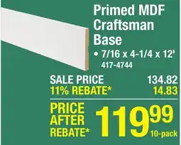 Menards Primed MDF Craftsman Base Pro-Packs offer