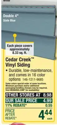 Menards Cedar Creek Vinyl Siding offer