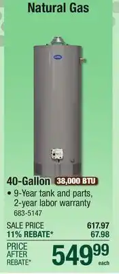 Menards Richmond 40-Gallon Water Heaters offer