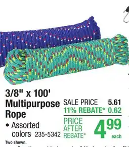 Menards 3/8 x 100' Diamond Braid Polypropylene Rope - Assorted Colors offer
