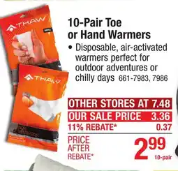 Menards 10-Pair Toe or Hand Warmers offer