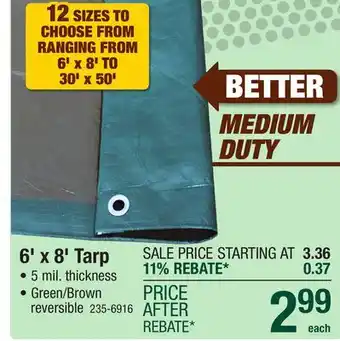Menards Yardworks 6' x 8' Reversible Green/Brown Medium-Duty Tarp offer