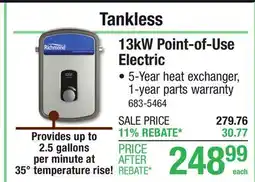 Menards Tankless 13kW Point-of-Use Electric offer