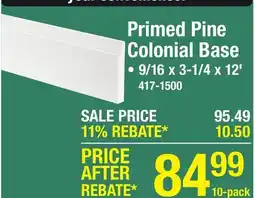 Menards Primed Pine Colonial Base offer