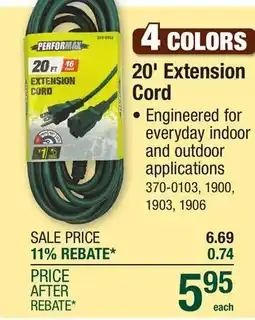 Menards 20' Extension Cord offer