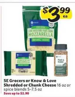 Winn Dixie SE Grocers or Know & Love Shredded or Chunk Cheese offer