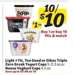 Winn Dixie Light + Fit, Too Good or Oikos Triple Zero Greek Yogurt Cups or Noosa Yoghurt Cups offer