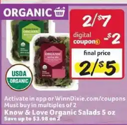Winn Dixie Know & Love Organic Salads 5 oz offer