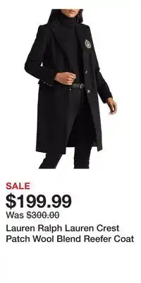 Nordstrom Lauren Ralph Lauren Crest Patch Wool Blend Reefer Coat offer
