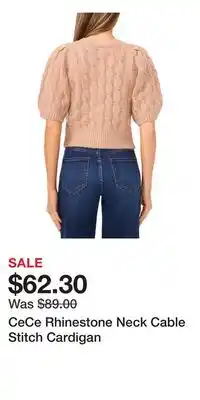 Nordstrom CeCe Rhinestone Neck Cable Stitch Cardigan offer