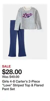 Kohl's Girls 4-8 Carter's 2-Piece Love Striped Top & Flared Pant Set offer