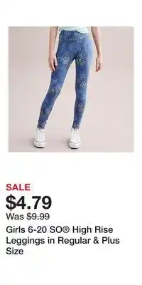 Kohl's Girls 6-20 SO High Rise Leggings in Regular & Plus Size offer