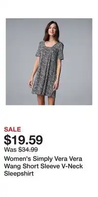 Kohl's Women's Simply Vera Vera Wang Short Sleeve V-Neck Sleepshirt offer