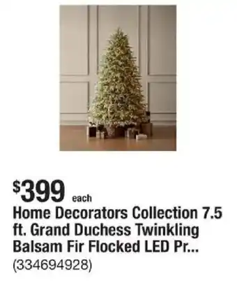 Home Decorators Collection 7.5 ft. Grand Duchess Twinkling Balsam Fir Flocked LED Pr...