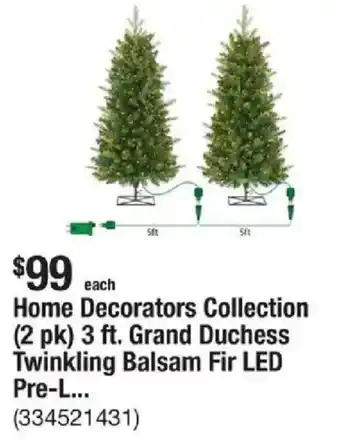 Home Decorators Collection (2 pk) 3 ft. Grand Duchess Twinkling Balsam Fir LED Pre-L...