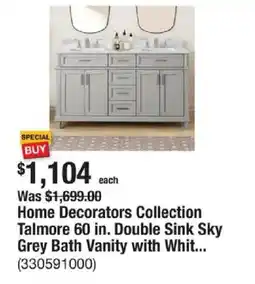 The Home Depot Home Decorators Collection Talmore 60 in. Double Sink Sky Grey Bath Vanity with Whit... offer