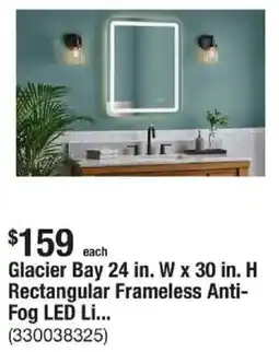 The Home Depot Glacier Bay 24 in. W x 30 in. H Rectangular Frameless Anti- Fog LED Li... offer