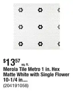 The Home Depot Merola Tile Metro 1 in. Hex Matte White with Single Flower offer