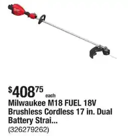 The Home Depot Milwaukee M18 FUEL 18V Brushless Cordless 17 in. Dual Battery Strai... offer