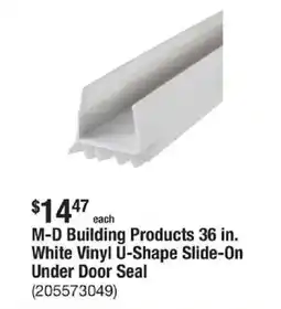 The Home Depot M-D Building Products 36 in. White Vinyl U-Shape Slide-On Under Door Seal offer