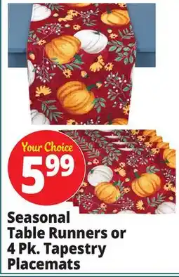 Ocean State Job Lot Seasonal Table Runners or 4 Pk. Tapestry Placemats offer