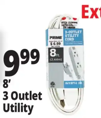 Ocean State Job Lot Prime 3 Outlet Utility Extension Cord 8' offer