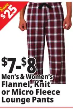 Ocean State Job Lot Men's & Women's Flannel, Knit or Micro Fleece Lounge Pants offer