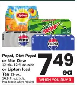 ACME Pepsi, Diet Pepsi or Mtn Dew 12-pk., 12 fl. oz. cans or Lipton Iced Tea 12-pk., 16.9 fl. oz. btls offer