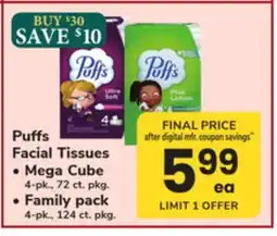 ACME Puffs Facial Tissues Mega Cube 4 - pk., 72 ct. pkg., Family pack 4 - pk., 124 ct. pkg offer