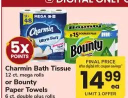 ACME Charmin Bath Tissue 12 ct. mega rolls or Bounty Paper Towels 6 ct. double plus rolls offer
