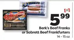 Weis Markets Berk's Beef Franks or Sabrett Beef Frankfurters offer