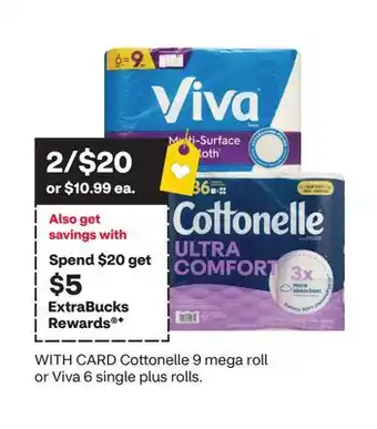CVS Cottonelle 9 mega roll or Viva 6 single plus rolls offer