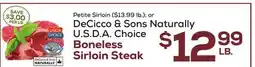 DeCicco & Sons DeCicco & Sons Naturally U.S D. A. Choice Boneless Sirloin Steak offer
