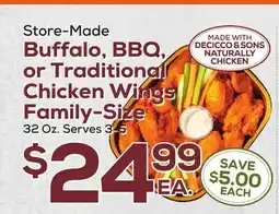 DeCicco & Sons Buffalo, BBQ, or Traditional Chicken Wings Family-Size offer