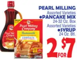 Bravo Supermarkets PEARL MILLING PANCAKE MIX 24-32 Oz. Box, SYRUP 24 Oz. Btl offer