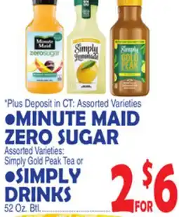 Bravo Supermarkets MINUTE MAID ZERO SUGAR, SIMPLY DRINKS 52 Oz. Btl offer
