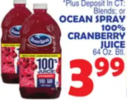 Bravo Supermarkets OCEAN SPRAY 100% CRANBERRY JUICE 64 Oz. Btl offer