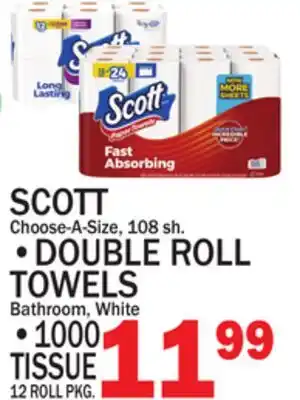 C Town SCOTT DOUBLE ROLL TOWELS, 1000 TISSUE 12 ROLL PKG offer