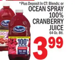 C Town OCEAN SPRAY 100% CRANBERRY JUICE offer