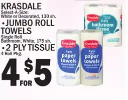 C Town KRASDALE 130 sh. JUMBO ROLL TOWELS Single Roll Bathroom, White, 175. 2 PLY TISSUE offer