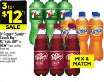 Dollar General Dr Pepper , Sunkist , Canada Dry , RC Cola, 7UP or A & W 6 pk. bottles offer