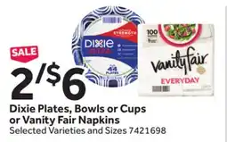 Stop&Shop Dixie Plates, Bowls or Cups or Vanity Fair Napkins offer