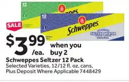 Stop&Shop Schweppes Seltzer 12 Pack offer