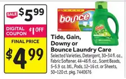 Stop&Shop Tide, Gain, Downy or Bounce Laundry Care offer